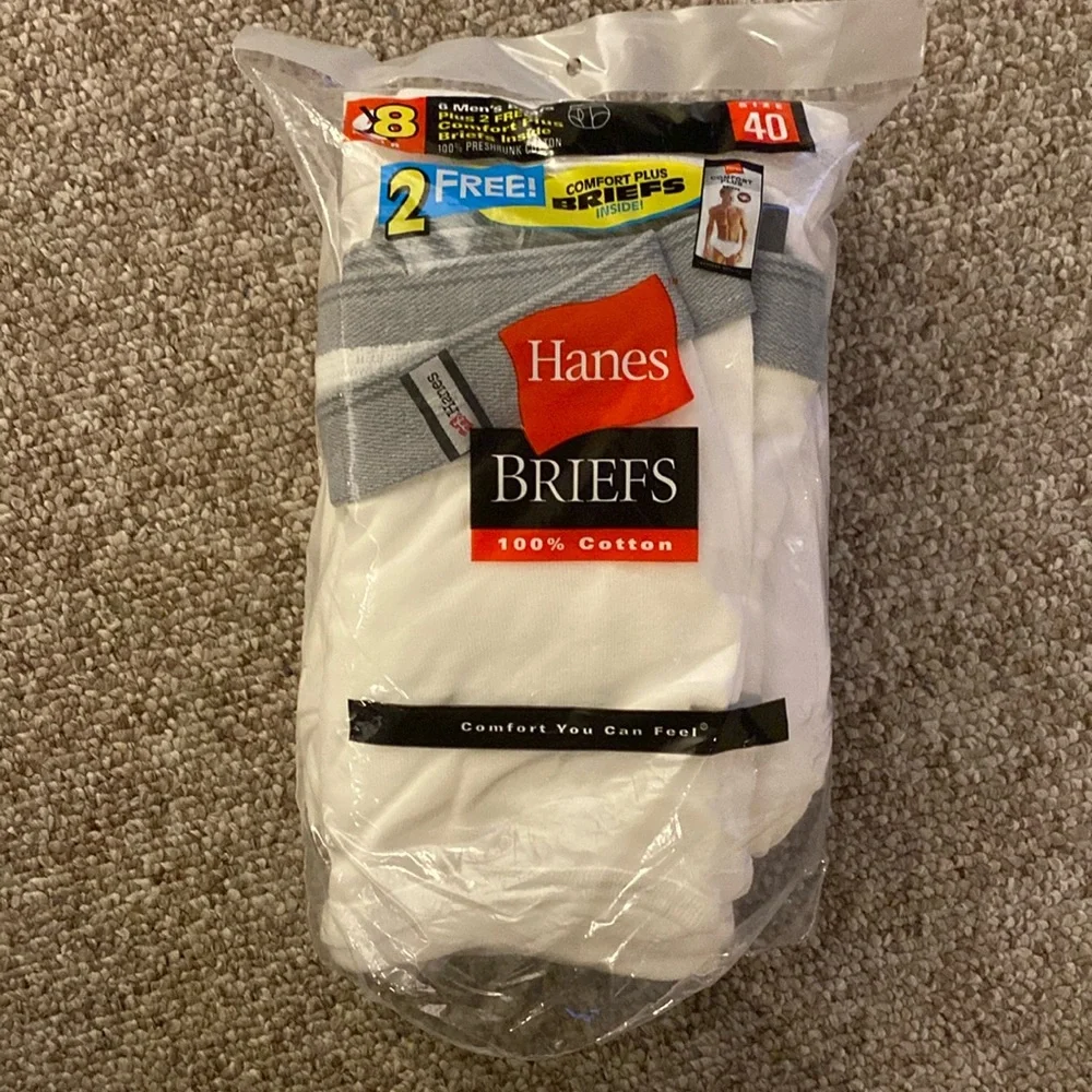 Hanes Men’s White Briefs 8 Pack Size 40 New Open Package Underwear